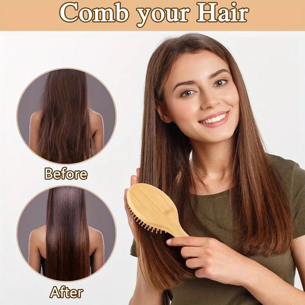 Pente de bambu natural com almofada de ar - embeleza - me.com