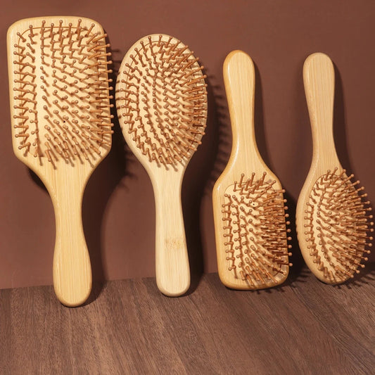 Pente de bambu natural com almofada de ar - embeleza - me.com