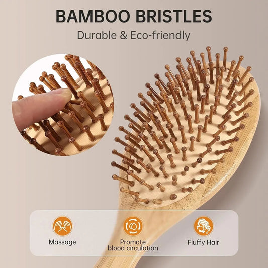 Pente de bambu natural com almofada de ar - embeleza - me.com
